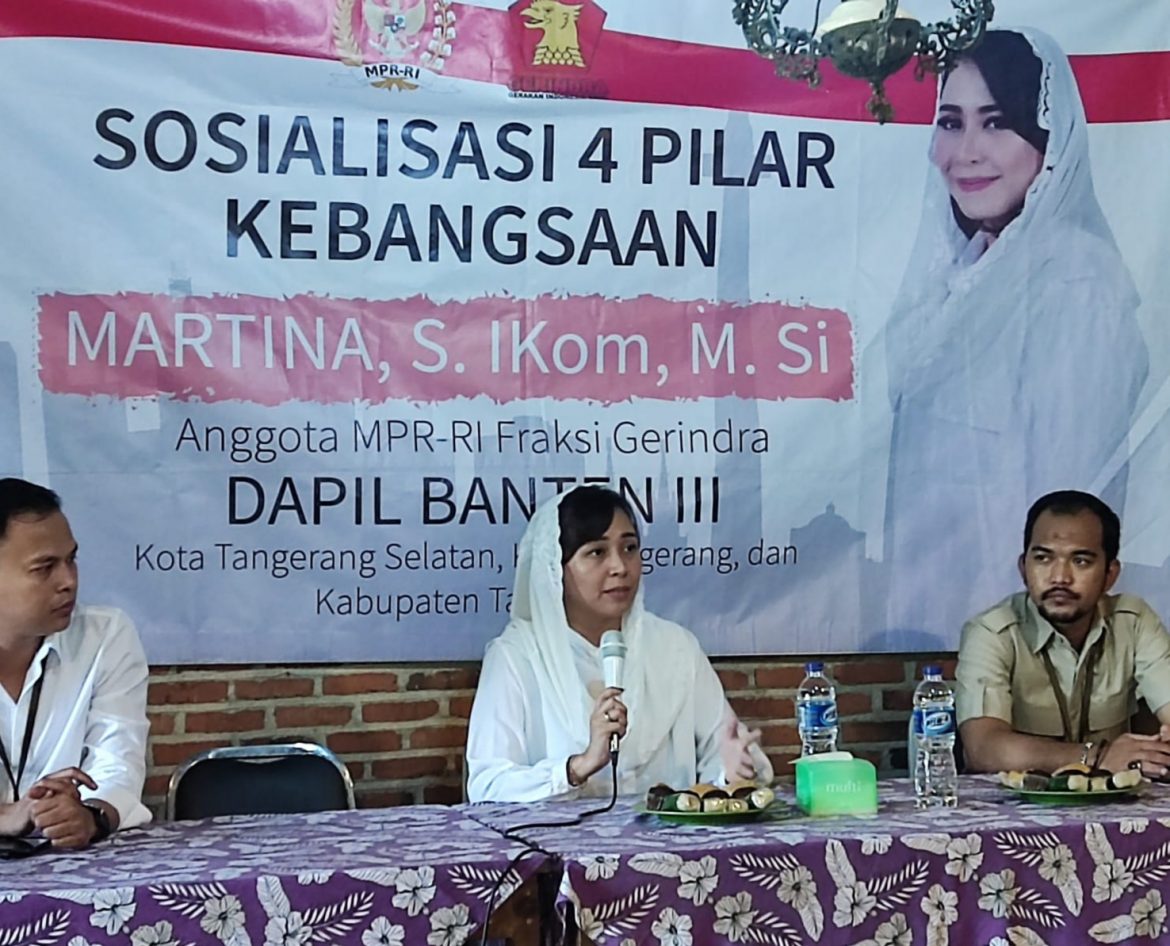 Anggota MPR-DPR RI Fraksi Partai Gerindra dari Dapil 3 Banten, Martina, menggelar sosialisasi 4 Pilar Kebangsaan yang diselenggarakan Kampung Kelapa, Balaraja, Kabupaten Tangerang, Jumat (11/3/2022).