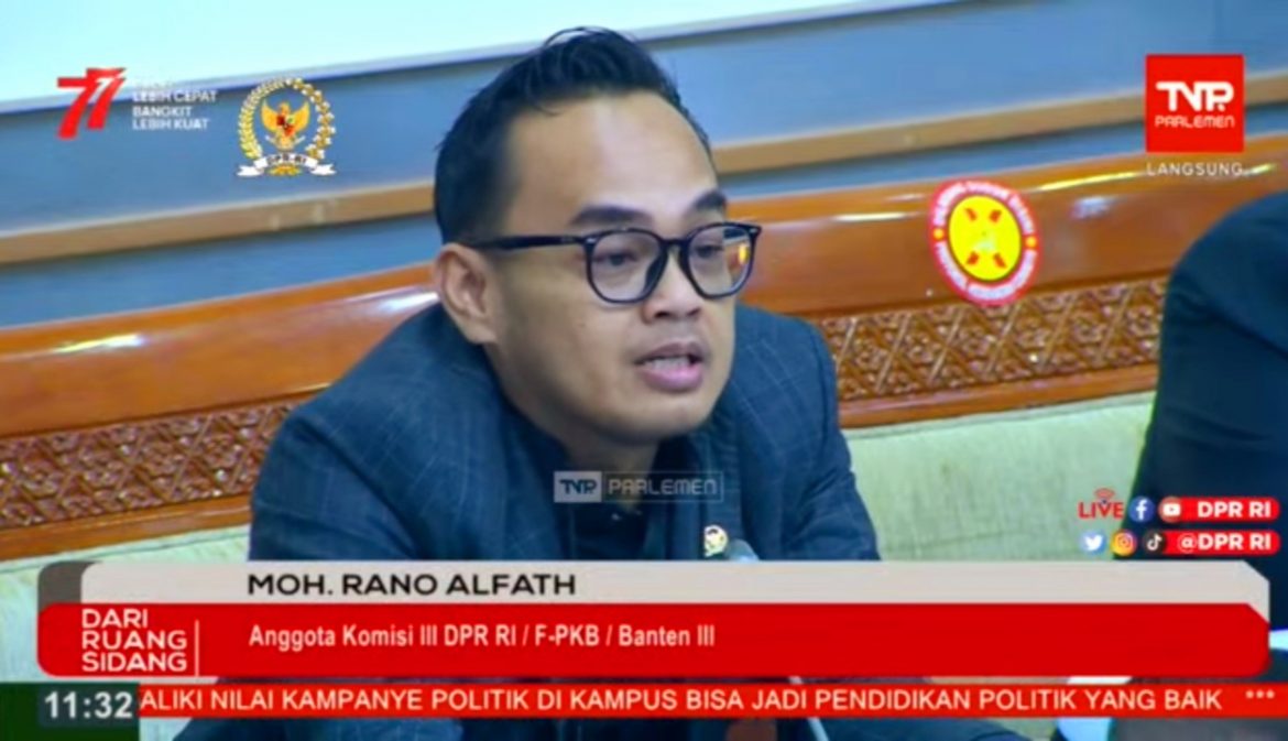 Anggota Komisi III DPR Fraksi PKB Mohamad Rano Alfath