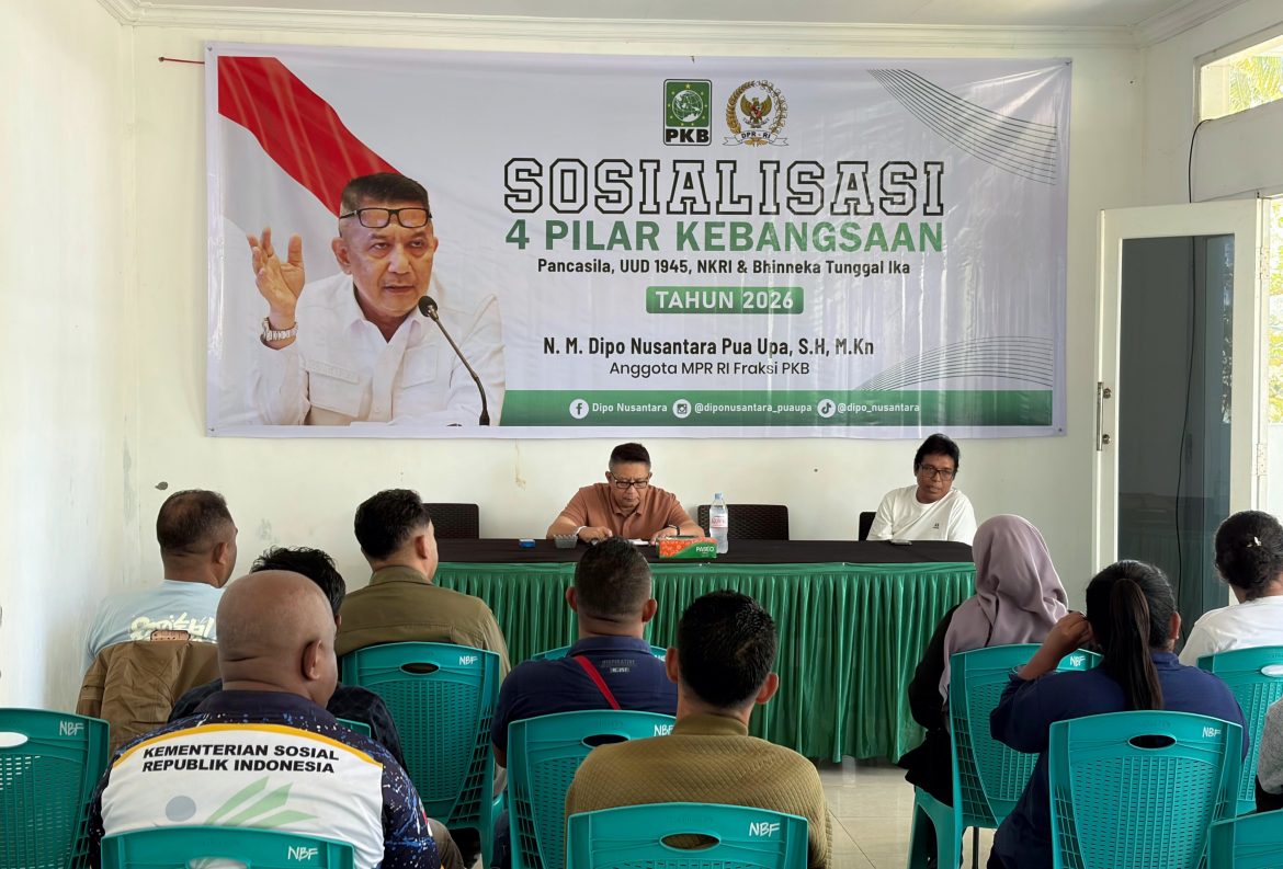Anggota MPR/DPR RI Fraksi PKB, Dipo Nusantara Pua Upa, saat melaksanakan sosialisasi 4 pilar Kebangsaan di Kabupaten Nagekeo, tepatnya di Aula Konge Beach Park, Kelurahan Nangaroro, Kecamatan Nangaroro, Kabupaten Nagekeo, Nusa Tenggara Timur, Selasa (15/9/2026).